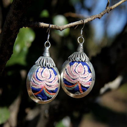 Handmade Miao Embroidery Lantern Silver Earrings