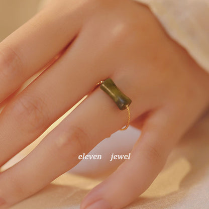 [Bamboo] Peridot Ring Female Retro Affordable Luxury High Sense Niche Open Design Index Finger Ring Fashion Personality