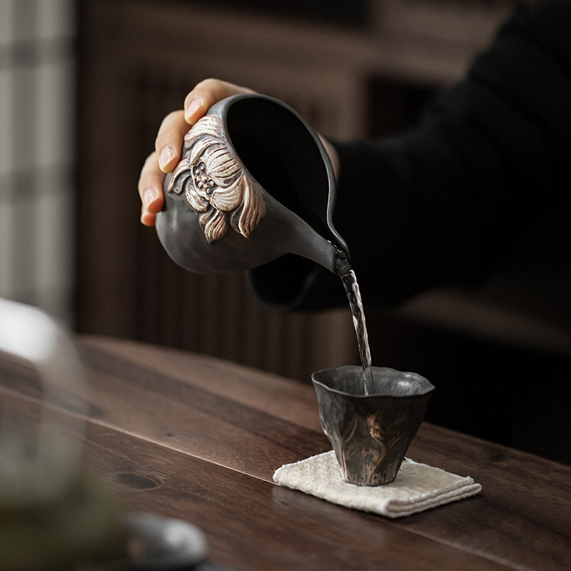 Ji Ji Feng Stoneware Tea Pot Creative Handmade Retro Tea Serving Pot Tea Cup Fair Cup Kung Fu Tea Ceremony Utensil Pitcher