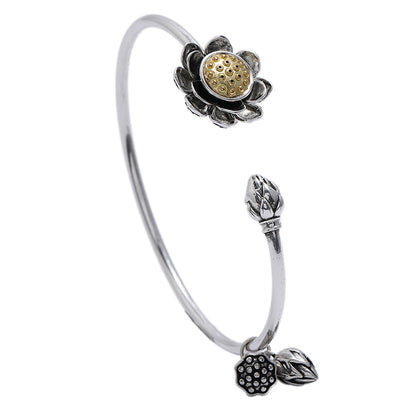 Retro Simple Rotating  Silver Lotus Bracelet