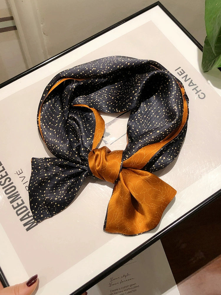 Double-Sided Orange and Black  Mulberry Silk Scarf