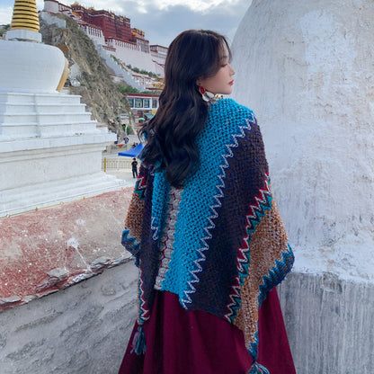 Ethnic Style Warm Shawl Xinjiang Tibet Qinghai Chaka Salt Lake Tassel Outer Wear Temperament Thickening Cloak Robe