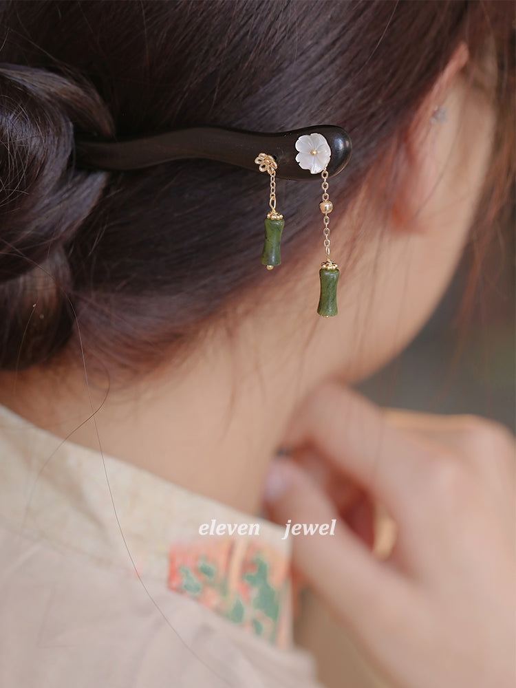 Ancient Style Ebony Peridot Bamboo Hairpin