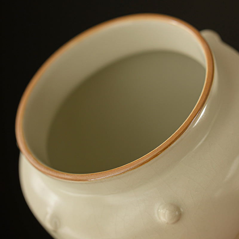 Beige Ru Ware Natural Crack Tea Wash Large Household Writing-Brush Washer Tea Basin Storage Bowl Jianshui Porcelain Opening Film Tea Utensils