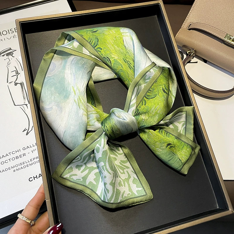 Green National Wind Double-Layer Mulberry Silk Scarf