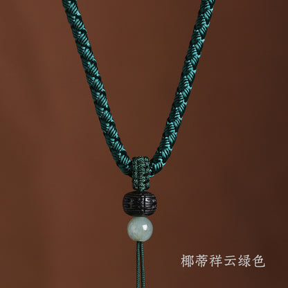 Hand-Woven Auspicious Cloud Beads Pendant Lanyard Simple Men and Women Buddha Jade Pendant Gold Jadeite Jade Pendant Pendant Pendant Rope