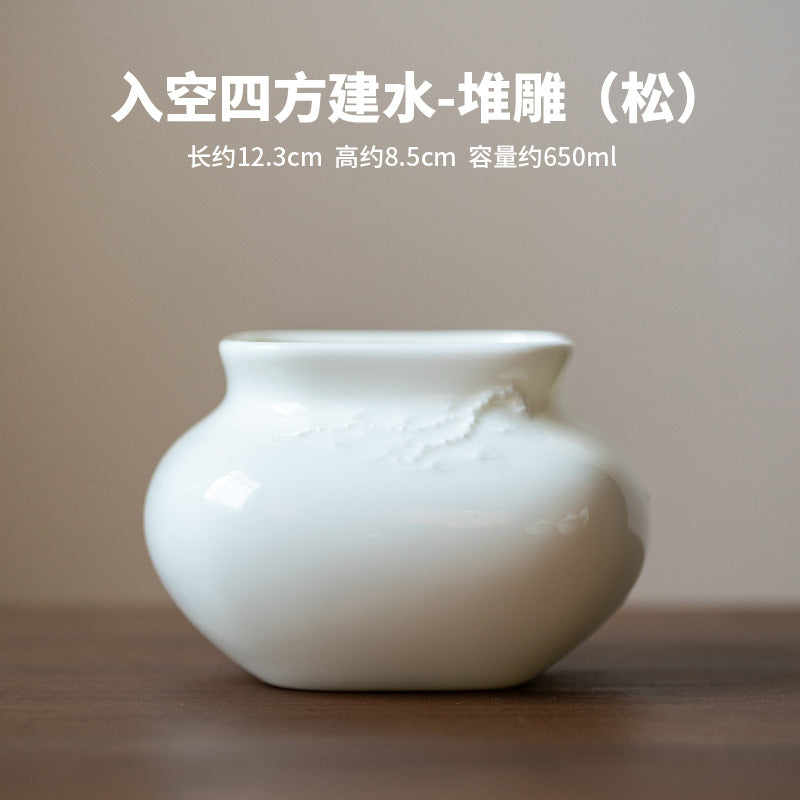 White Jade Square Handmade Tea Basin
