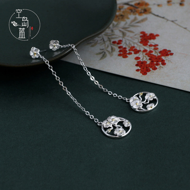 Chinese Style Elegant Plum Flower 925 Silver Earrings