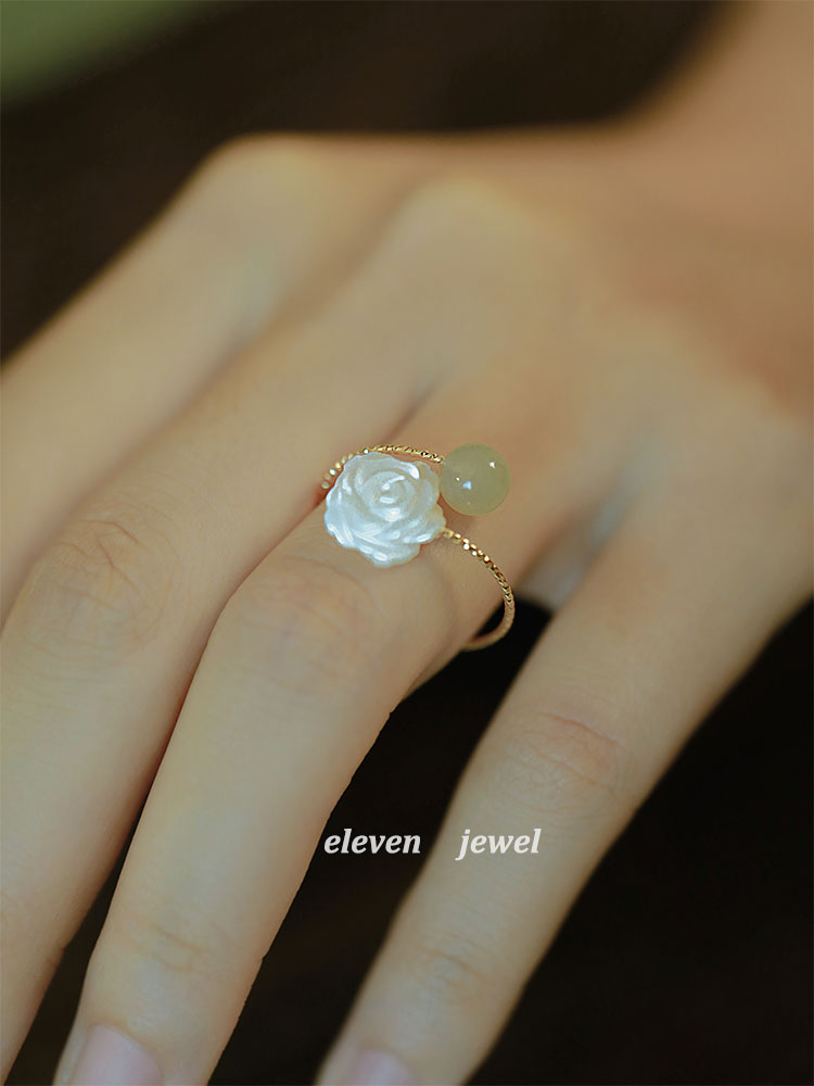[Huaqing] Hetian Jade Ring Female Special-Interest Design High-Grade Personality Versatile Opening Ring Adjustable Simple