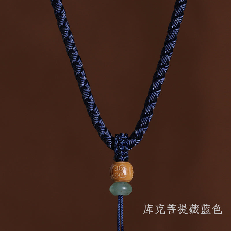 Hand-Woven Auspicious Cloud Beads Pendant Lanyard Simple Men and Women Buddha Jade Pendant Gold Jadeite Jade Pendant Pendant Pendant Rope