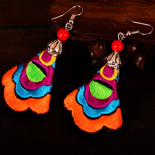 National Style Colorful Yi Embroidered Petals Earrings