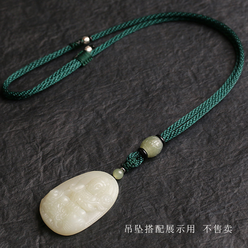 Handcrafted Lanyard Hetian Jade Beads Necklace