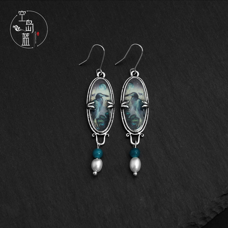 Retro Style Artistic Oil Painting Agate Pearl Earrings