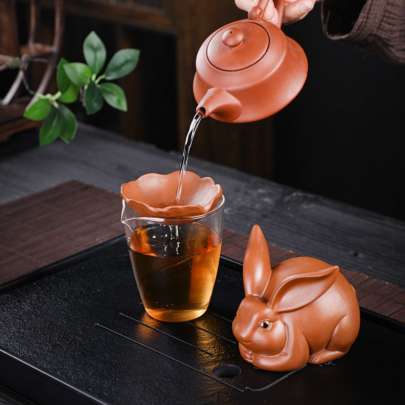 Purple Sand Tea Funnel Tea Filter All-Ceramic Integrated Filter Ceramic Fondle Tea Carve Tea Set Desktop Decoration Tea Utensils