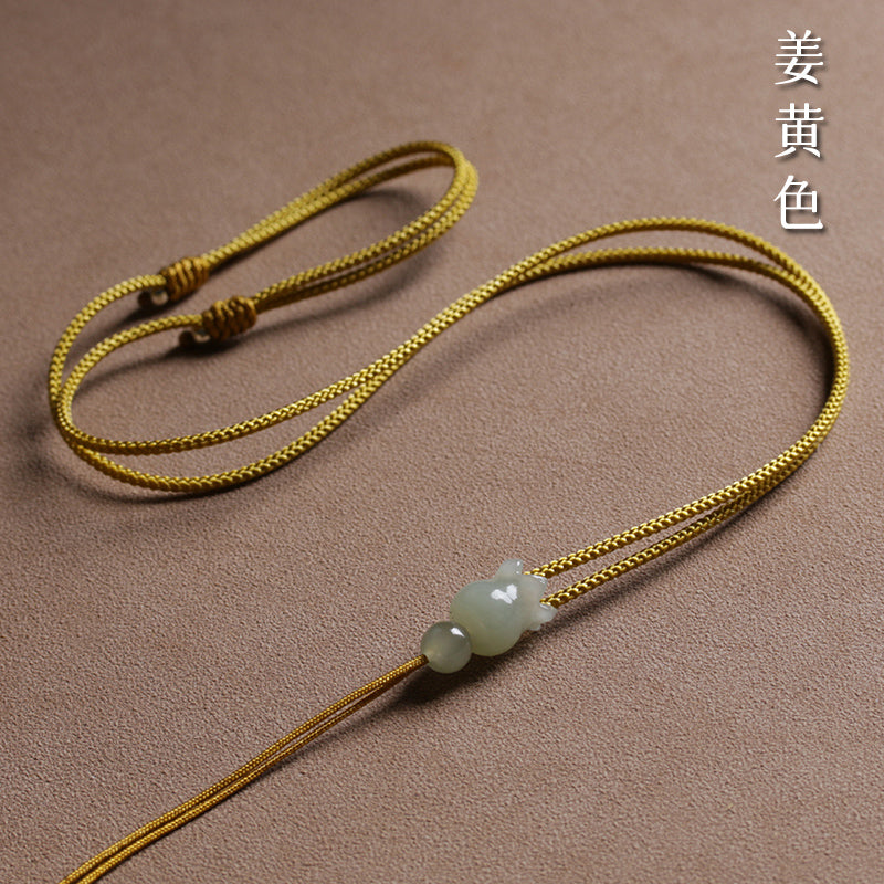 Natural Hetian Jade Lily Pendant Lanyard Hand-Woven Emerald Jade Pendant Jade Pendant Pendant Rope Women&