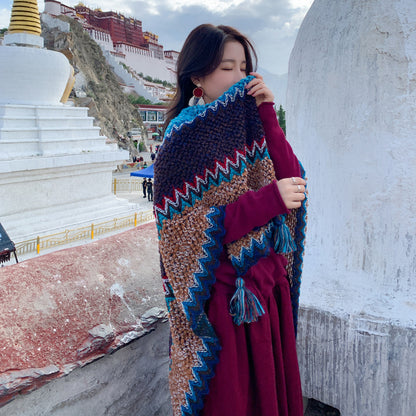 Ethnic Style Warm Shawl Xinjiang Tibet Qinghai Chaka Salt Lake Tassel Outer Wear Temperament Thickening Cloak Robe