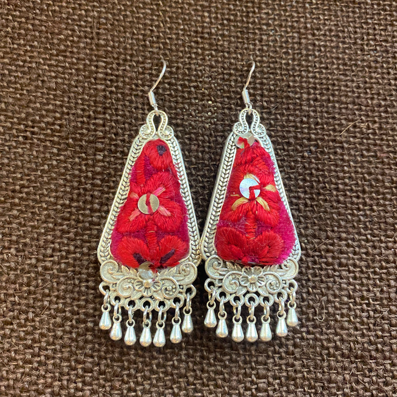 Ethnic Style Miao Silver Embroidery Tassel Water Drop Earrings