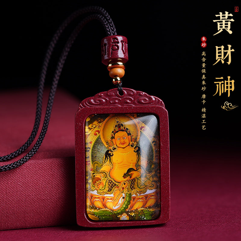 Cinnabar Yellow God of Wealth Pendant Necklace