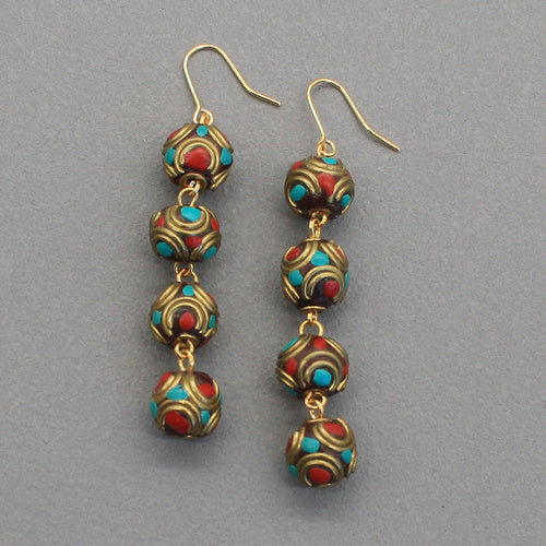Tibetan Nepal Beads Temperament Long Earrings