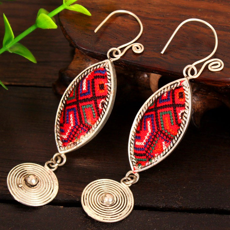 Retro Ethnic Style Sterling Silver Diamond Embroidered Earrings