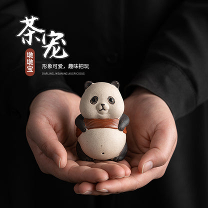 Purplue Sand Tea Pet Panda Small Ornaments Creative Tea Carve Handmade Pier Dun Bao Tea Set Cover Ceramic Crafts Accessories