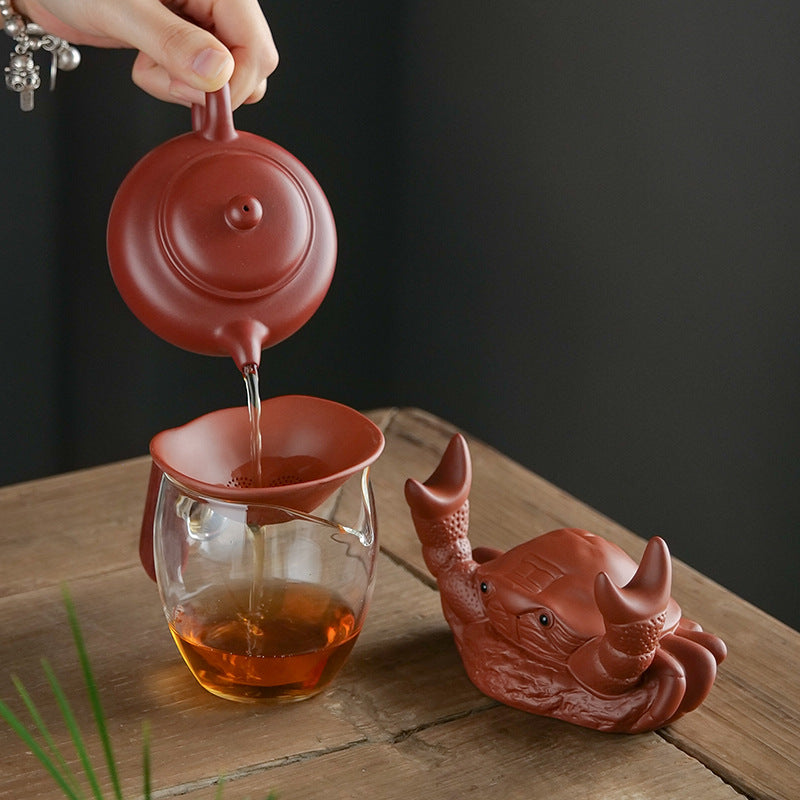 Creative Purple Sand All-Ceramic Integrated Tea Strainer Tea Filter Fondle Tea Carve Tea Set Desktop Decoration Tea Utensils