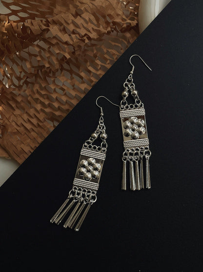 New Chinese Style Long Miao Silver Tassel Ethnic Earrings
