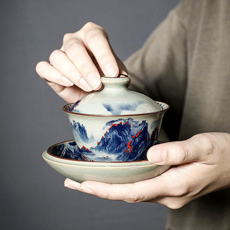 Old Clay Blue and White Thousand-Li Landscape Gaiwan