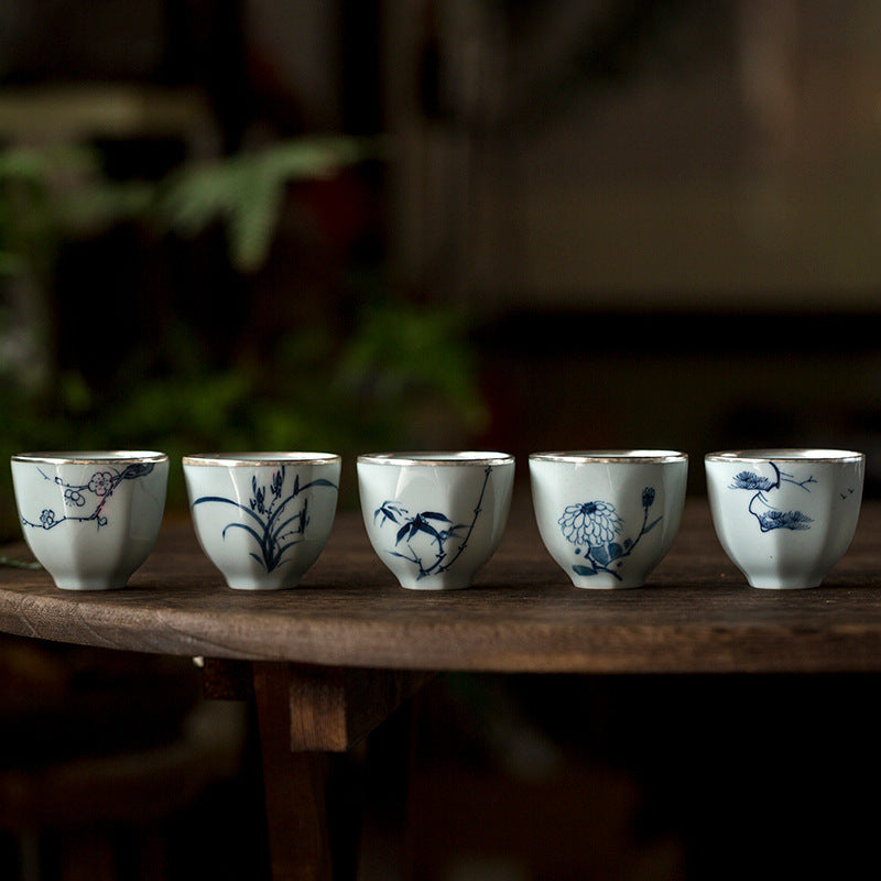 Hand-painted Silver-inlaid Blue and White Porcelain Cup