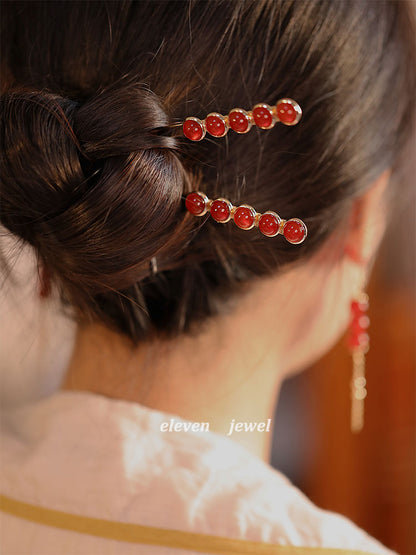 Simple Modern Sweet Red Agate Hairpin