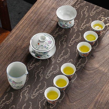 Chinese Grass and Wood Gray Ceramic Tea Cup Set