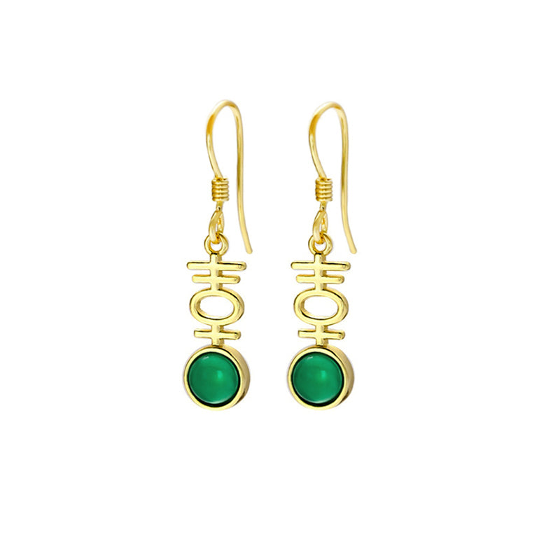 Double Happiness Gold-Plated Green Agate Earrings