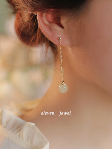 Natural Hetian Jade Long Eardrop Earrings
