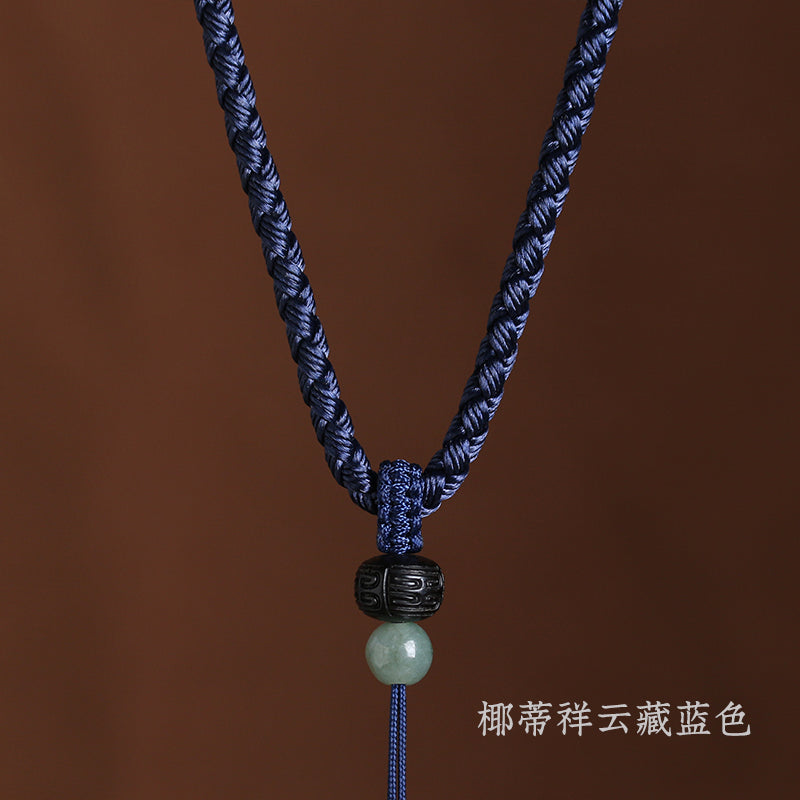 Hand-Woven Auspicious Cloud Beads Pendant Lanyard Simple Men and Women Buddha Jade Pendant Gold Jadeite Jade Pendant Pendant Pendant Rope