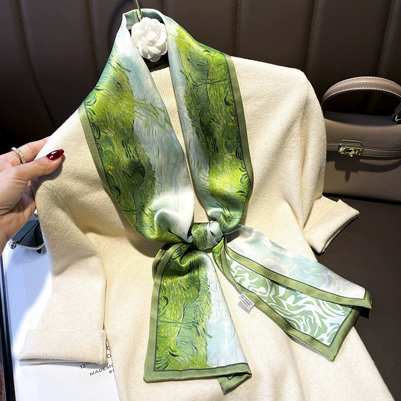 Green National Wind Double-Layer Mulberry Silk Scarf