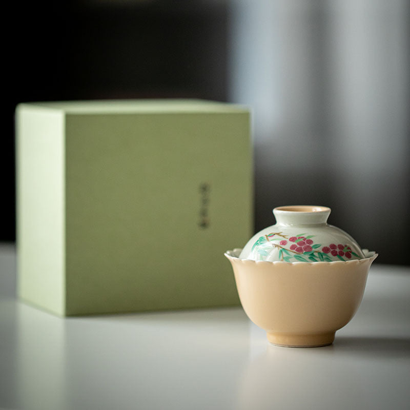 Apricot Yellow Hand-Painted Porcelain Gaiwan