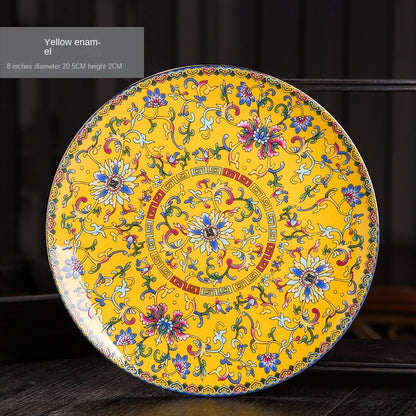 Chinese Retro Tableware 6-Inch Bone Dish with Manual Golden Enamel Painting