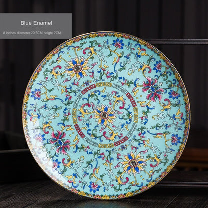 Chinese Retro Tableware 6-Inch Bone Dish with Manual Golden Enamel Painting