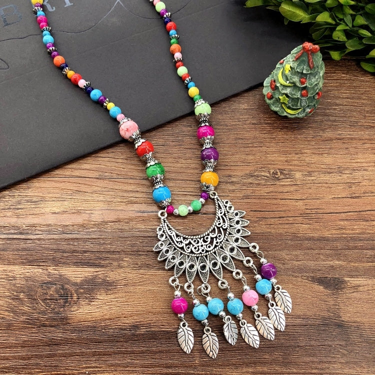 Vintage Handmade Moon Flower Colorful Bead Necklace