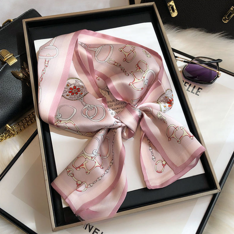 100% Mulberry Silk Pink Hair Band Long Scarf