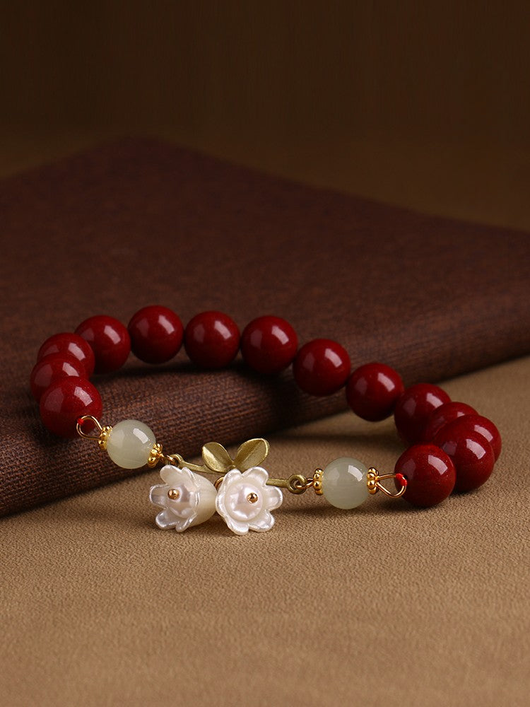 Elegance Lily Blooms Cinnabar Bead Bracelet