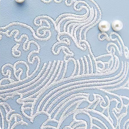 Vintage HAILANG Embroidered Pearl Leather Drawstring Bucket Handbag