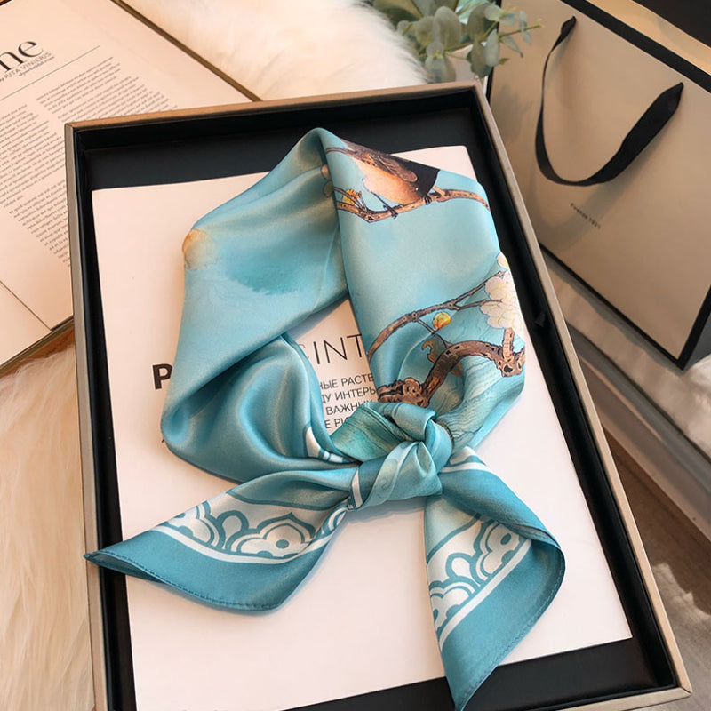 Chinese Style Light Blue Mulberry Silk Scarf