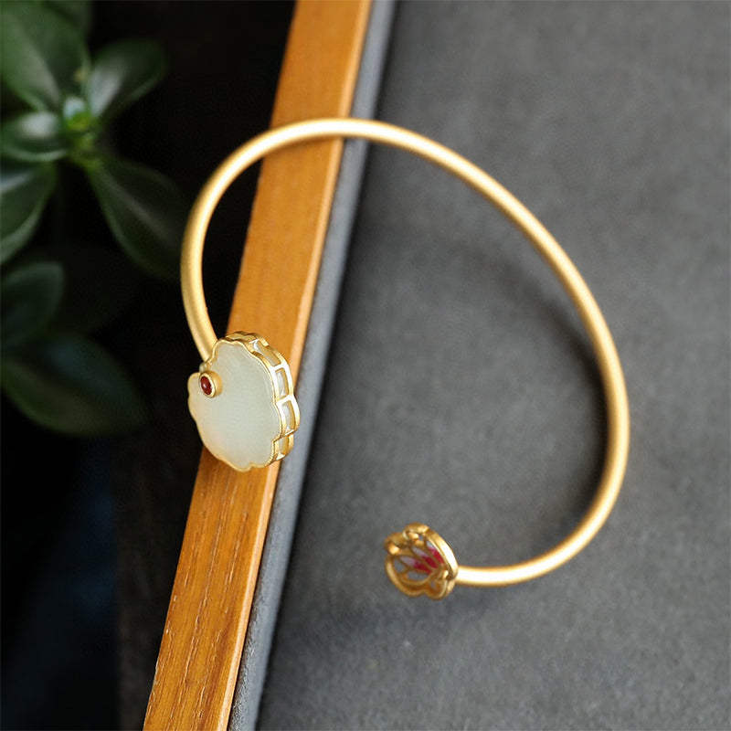 Natural Hetian Jade Golden Wishes Lock Bracelet