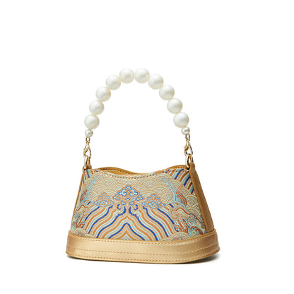 Vintage Golden Cloud Dragon Pattern Embroidered Bead Necklace Handbag