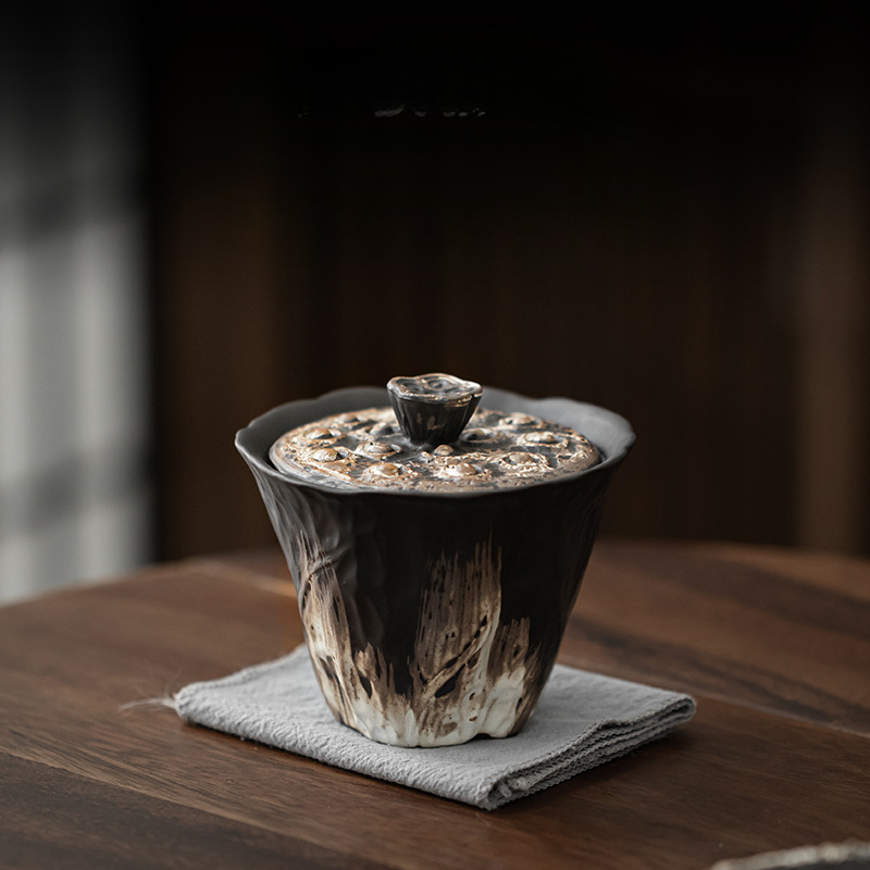 Rough Pottery Lotus Gaiwan Tea Set