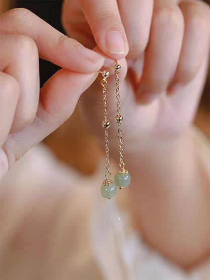 Temperament Hetian Jade Long Earrings