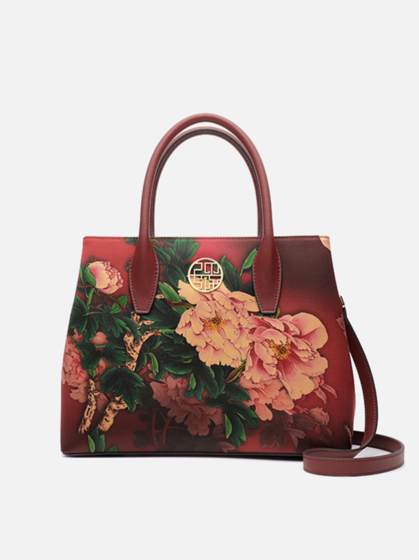 Auspicious Peony Ode Embroidered Silk Handbag