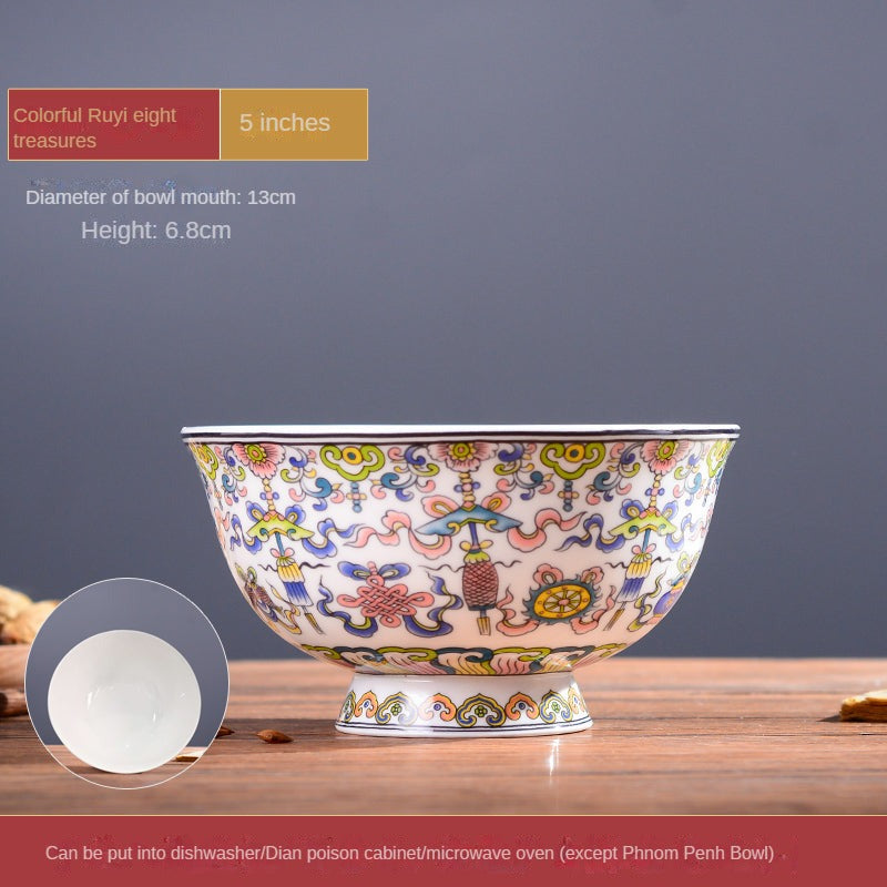Antique-Style Enamel Floral Porcelain Bowl