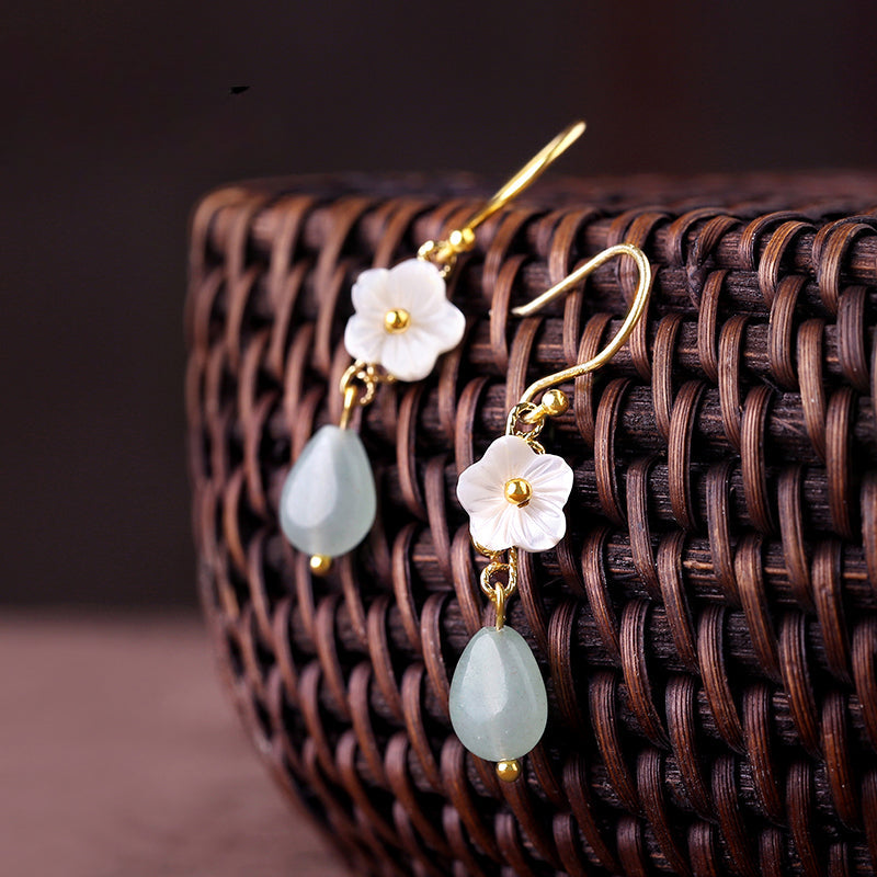 Elegant Shell Flower Dongling Jade Earrings